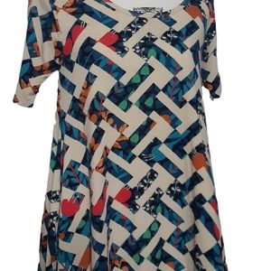 Womens Lularoe sz XXS tan,red,blue,green, multi color printed tunic top